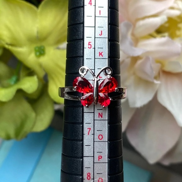 New! Silver/red ruby butterfly ring size 6 - Picture 4 of 6